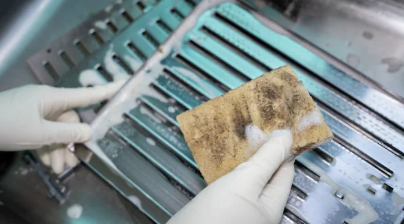 person-is-using-a-sponge-to-clean-filters