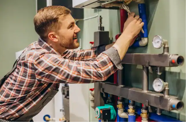 A gas safe engineer repairing a boiler and its components