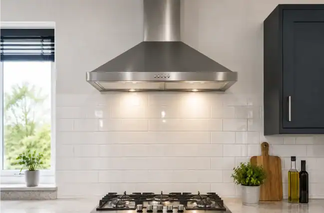 Proper Cooker Hood Installation above a modern kitchen gas hob
