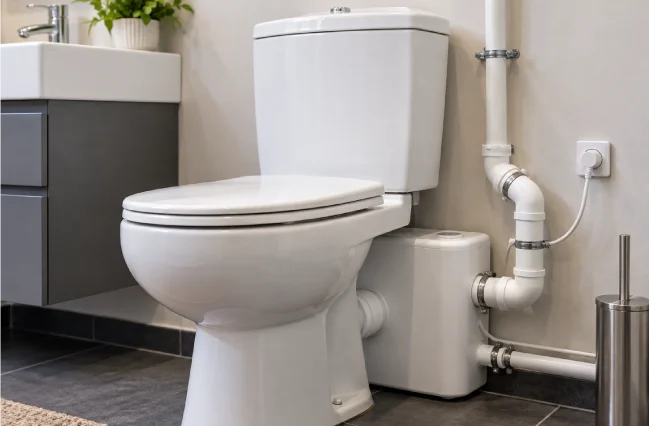 Install a Macerating System toilet with macerator pump and waste pipes