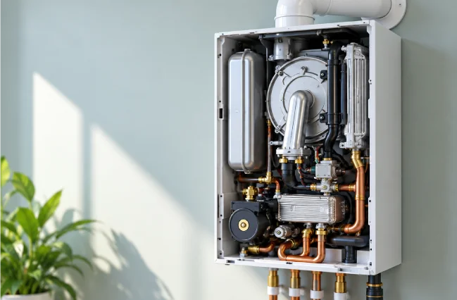 Common boiler problems shown inside a modern central heating boiler